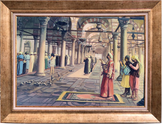 Camide Namaz Kılanlar Yağlı Boya Tablo resmi