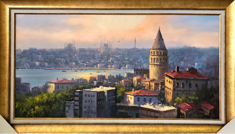 Panoramik Galata Kulesi Yağlı Boya Tablo resmi