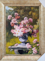 Vazoda Pembe Çiçek Yağlı Boya Tablo resmi
