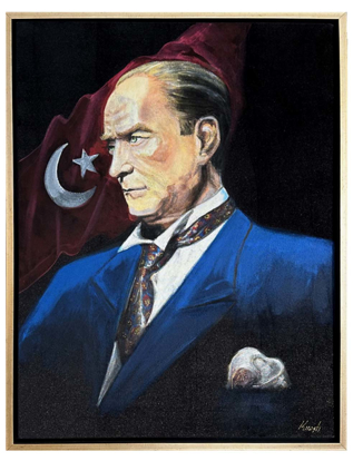 Kadife Üzeri Atatürk Portesi Yağlı Boya Tablo resmi