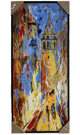 Pastel Renklerle Galata Kulesi Yağlı Boya Tablo resmi