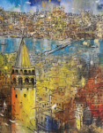 İstanbul Galata Kulesi Yağlı Boya Tablo resmi