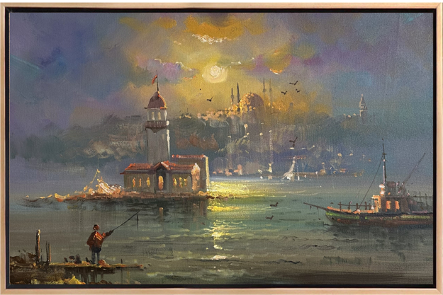 Kız Kulesi Ve Günışığı Yağlı Boya Tablo resmi