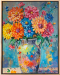 Vazo ve Renkli Çiçekler Yağlı Boya Tablo resmi