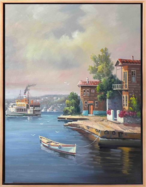 İstanbul Boğazı ve Eski Vapur Yağlı Boya Tablo resmi