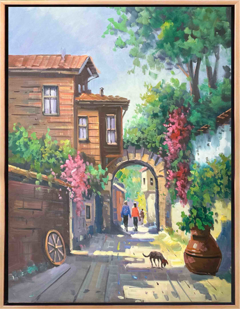 Eski İstanbul Sokak Manzarası Yağlı Boya Tablo resmi