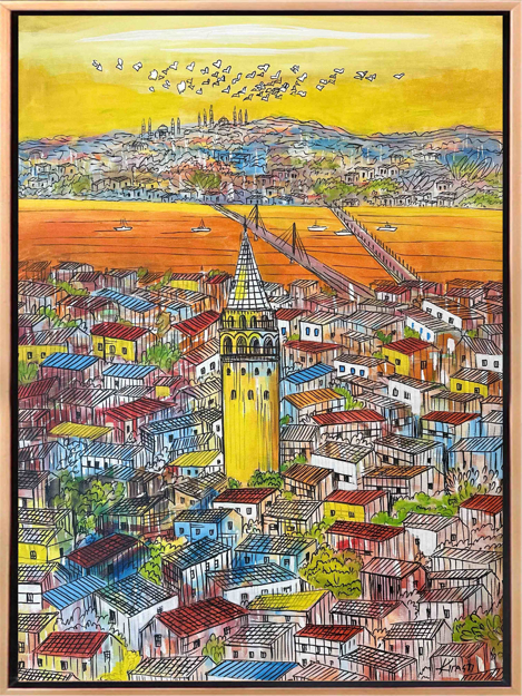 Gün Batımında Galata Kulesi Yağlı Boya Tablo resmi