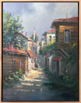 Eski İstanbul Sokağı Ahşap Evler Yağlı Boya Tablo resmi