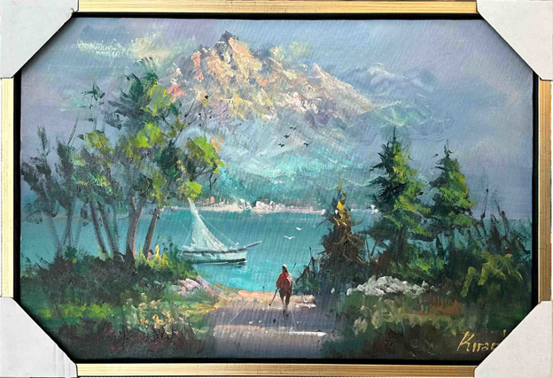 Dağ ve Deniz Manzarası Yağlı Boya Tablo resmi