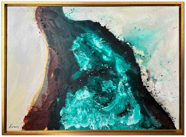 Modern Turkuaz Siyah Beyaz ve Altın Yağlı Boya Tablo resmi