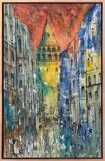 Galata Kulesi ve İnsanlar Yağlı Boya resmi